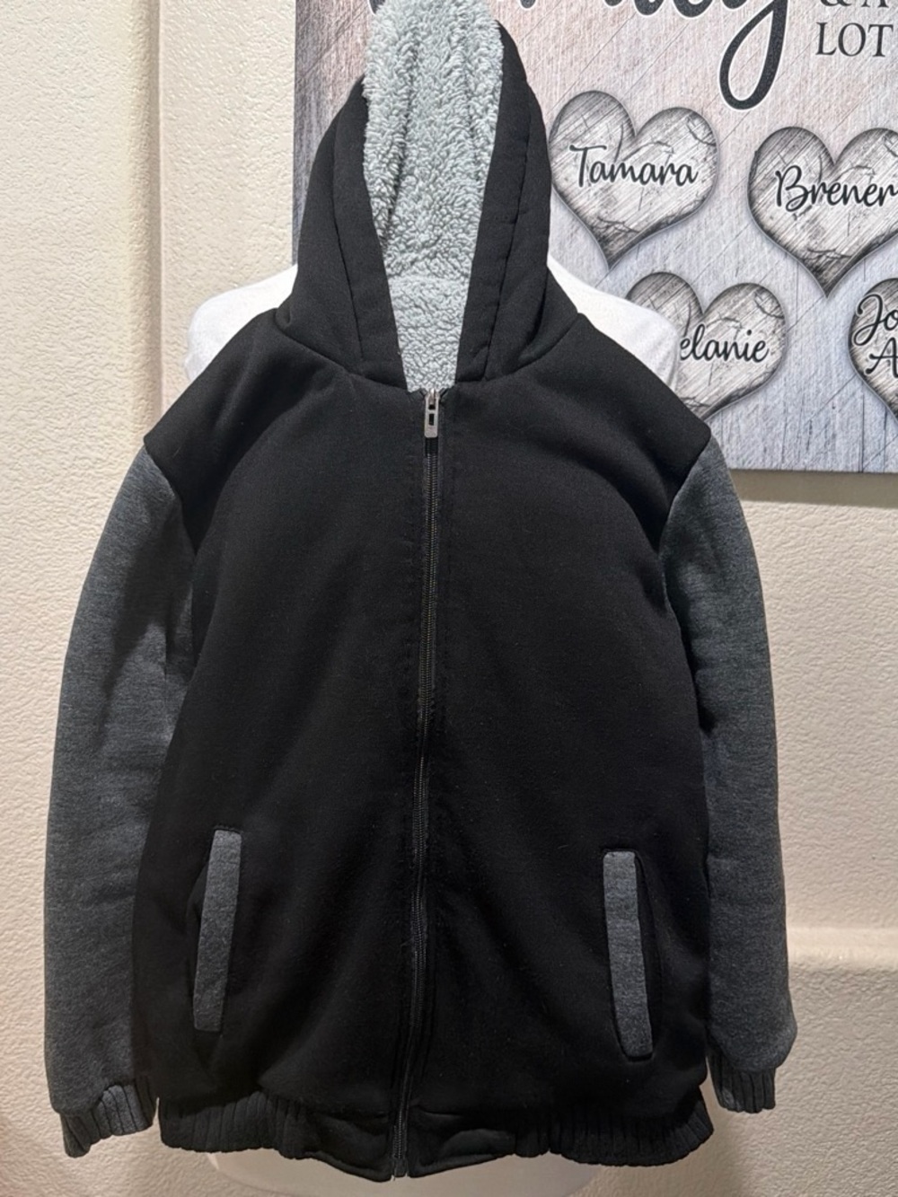 SHEIN Black & Gray Hooded Sherpa-Lined Jacket